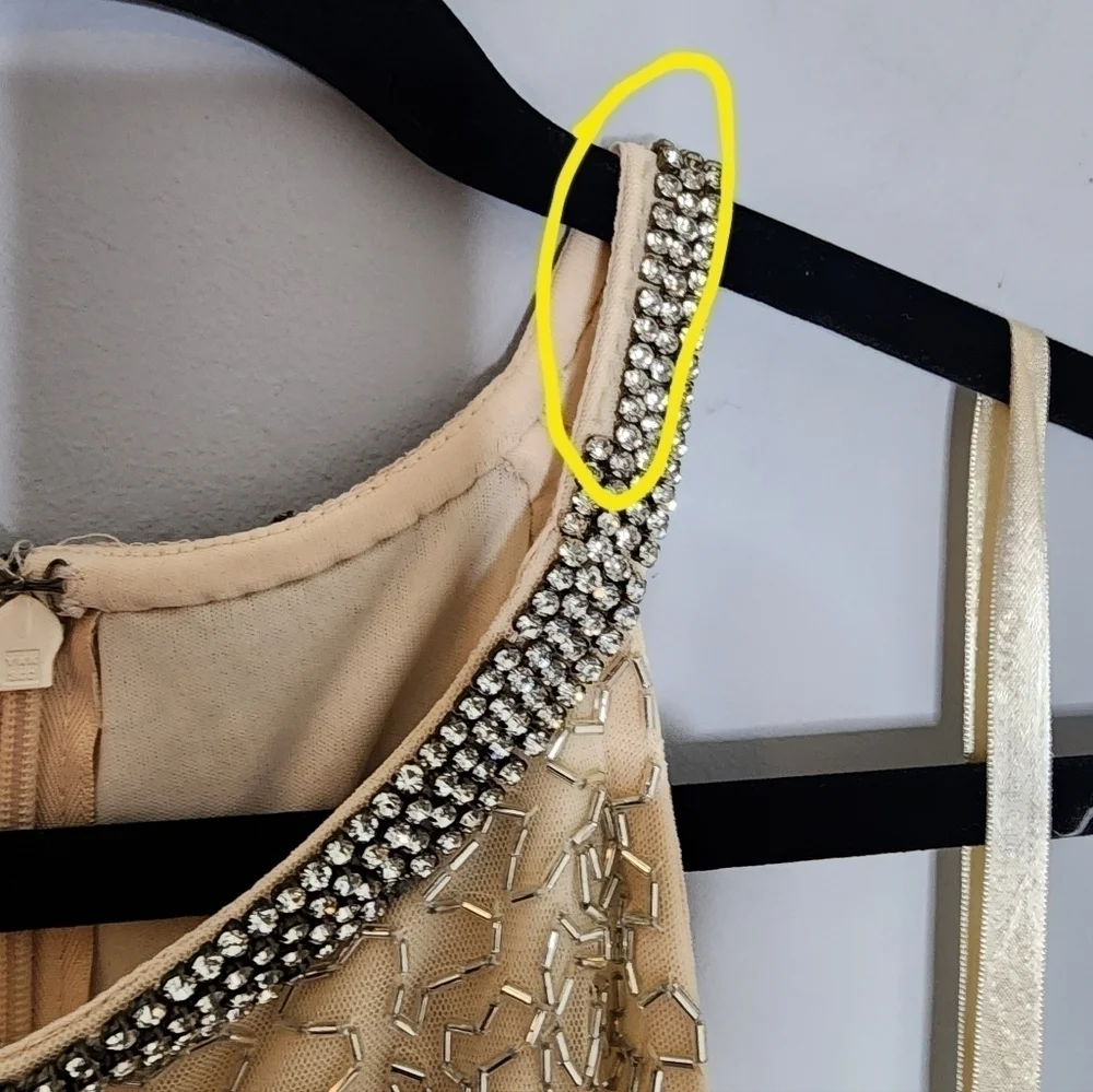 Mac Duggal BEADED SLEEVELESS HIGH NECK COLUMN GOWN size 10  Nude Silver - Picture 11 of 15